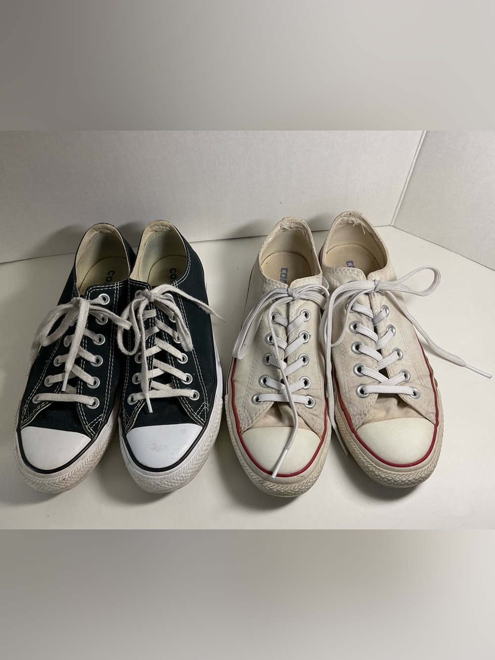 2 Pairs of CONVERSE ALL STAR Low Top Canvas Sneakers Size 6.5M/8.5W Black White